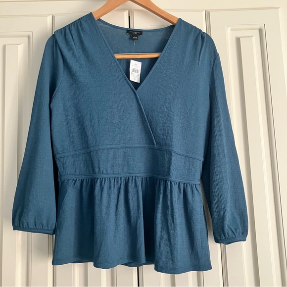 Ann Taylor Tops - ANN TAYLOR Blue V Neck Peplum Blouse Size Small NWT